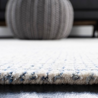 Off-White and Blue Handmade Wool Abstract Rug