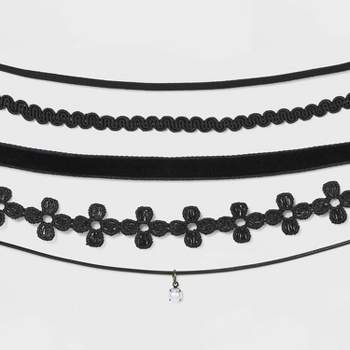 Velvet and Simulated Pearl Charm Choker Set 5pc - Wild Fable™ Black