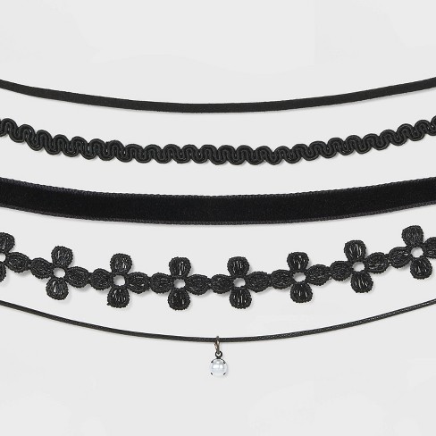 Velvet And Simulated Pearl Charm Choker Set 5pc - Wild Fable™ Black : Target