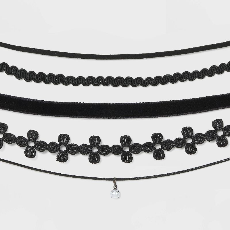 Velvet and Simulated Pearl Charm Choker Set 5pc - Wild Fable&#8482; Black, 1 of 6