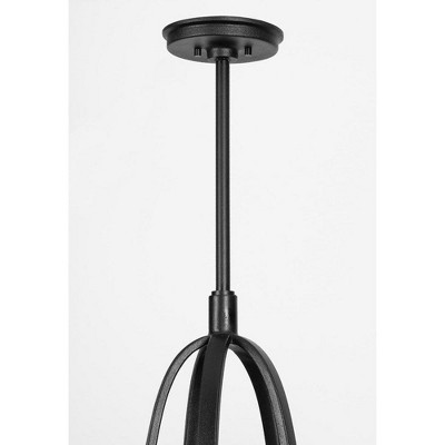Forged Iron 5-Light Chandelier with Off-White Linen Shades
