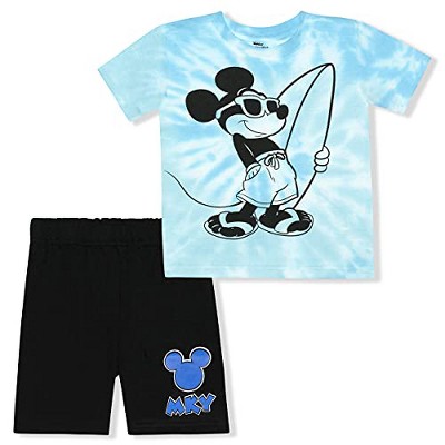 Disney Boy's 2-Pack Mickey Mouse Surfer Tie Dye Graphic Tee and Casual Shorts Set for Infant
