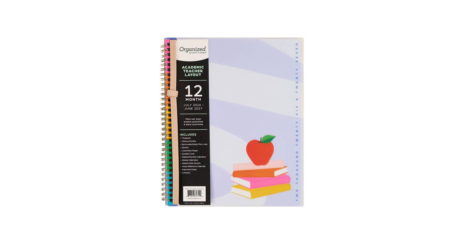 Happy Brands 2026-2027 9.375"x11.875" Organized Colorblock Pop Big 12 Months Twin Loop Dated Teacher Planner