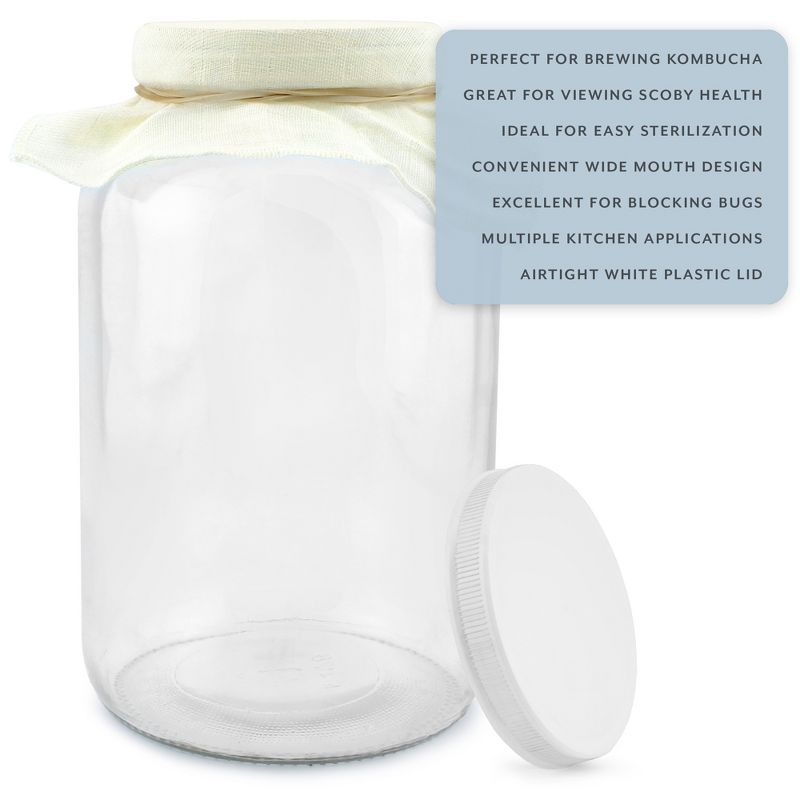 Cornucopia Brands 1 Gallon Glass Kombucha Jar, 2pk, w/ Cotton Cloth Cover Lid Accessories, 4 of 9