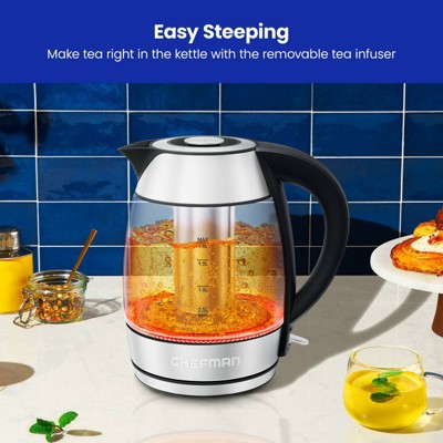 Chefman 1.8L Stainless Steel Glass Electric Kettle with Tea Infuser