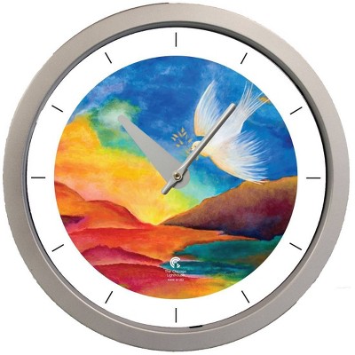 14.5" Artist Series Jackie Olenick Shalom Landscape Decorative Clock Silver - The Chicago Lighthouse