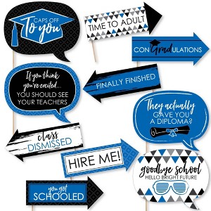 Big Dot of Happiness Funny Blue Graduation Party Photo Booth Props Kit - 10 Piece - 1 of 4