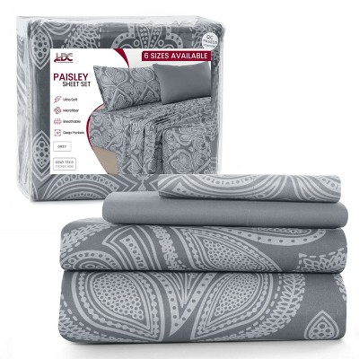 6 Piece Sheet Sets Paisley Printed Sheets Set Ultra Soft Deep Pocket Microfiber Bed Sheets - Lux Decor Collection