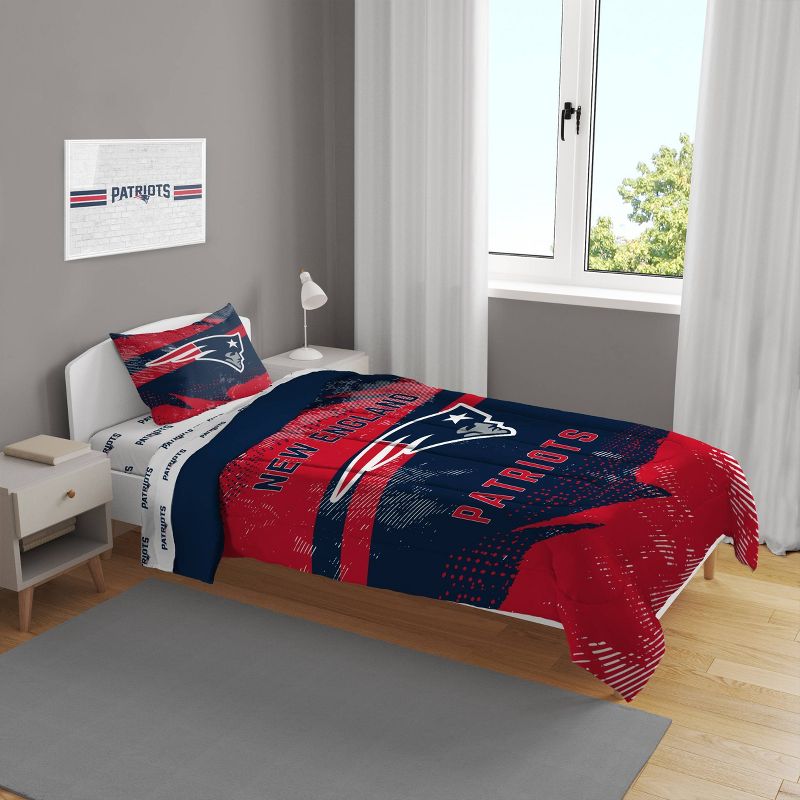 NFL New England Patriots Slanted Stripe Twin Bed in a Bag Set - 4pc, 1 of 4