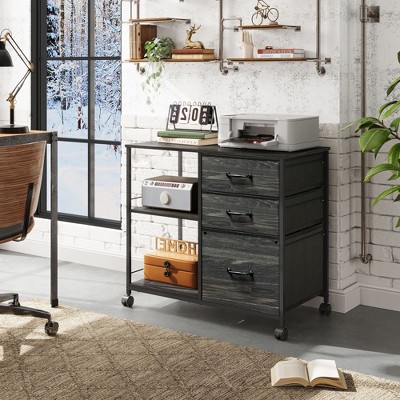 GALAXHERO  3 Drawer Mobile File Cabinet, Rolling Printer Stand with Open Storage Shelf for Home Office