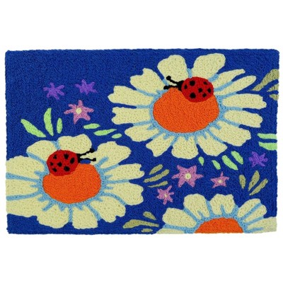 Jellybean Ladybugs on Daisies Doormat – Whimsical Floral Design, Durable & Washable for Indoor or Outdoor Use, 20"X30"