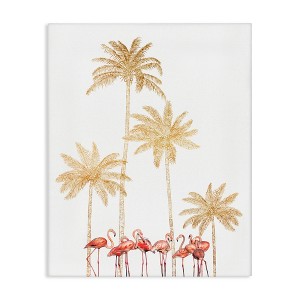 Stupell Industries Pink Flamingos Tropical Gold Outline Palm Trees Canvas Art, 30" x 40" - 1 of 4