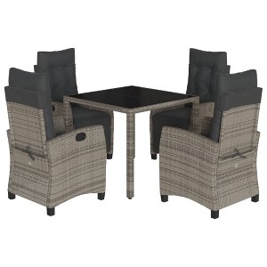 vidaXL Patio Dining Set with Cushions Outdoor Garden Furniture Poly Rattan - 35.4" Table Length Gray 4 Pieces - 1 of 4