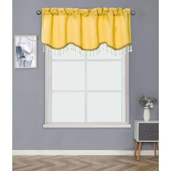 Kate Aurora Luxurious Solid Colored Scalloped Rod Pocket Window Valance With Crystal Beaded Trim