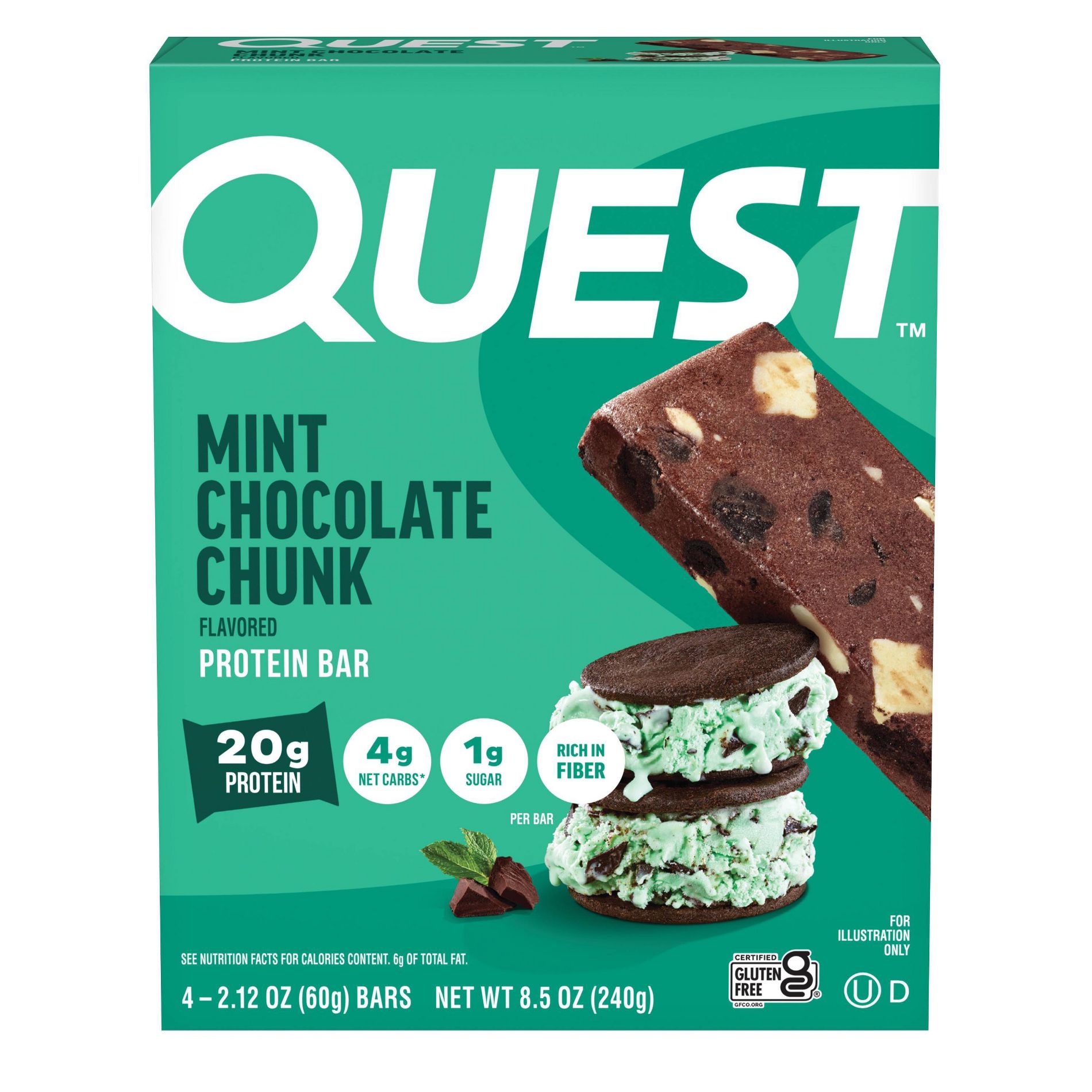Quest Nutrition Mint Chocolate Chunk Whey Protein Bars - 20g Protein - 4ct