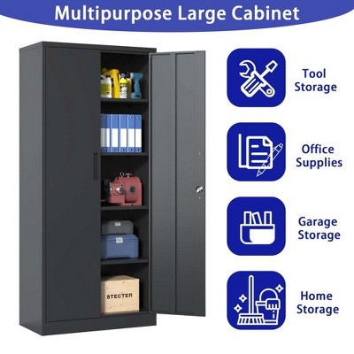 Metal Storage Cabinet With 2 Doors And 4 Adjustable Shelves, 2 Keys Lockable Garage Cabinet, 71" Storage Cabinet For Office, Garage