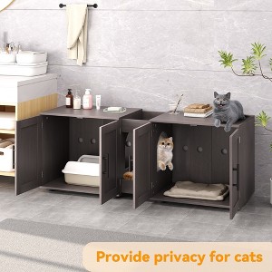 Double Cat Litter Box Enclosure – Hidden Wooden Cat House with Storage, Ventilated Odor Control - 1 of 4