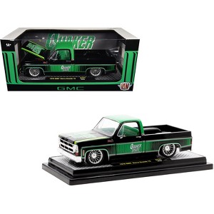 1976 GMC Sierra Grande 15 Pickup Black with Green Top, Graphics and Interior Limited Ed 1/24 Diecast Model Cars by M2 Machines - 1 of 3