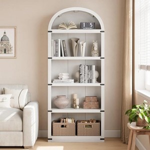 Bookcase 5 Shelf Arched Bookshelf 71.65in Tall Bookcase Farmhouse Display Storage Rack Wooden Bookshelves for Home Office, Living Room - 1 of 4