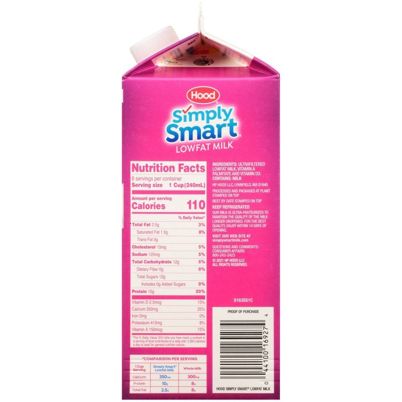 Hood Simply Smart 1% Low Fat Milk - 0.5gal, 2 of 8