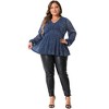 Agnes Orinda Women's Plus Size Glitter Sequin V-Neck Waist Pleat Lantern Sleeve Sparkly Peplum Blouse - 3 of 4