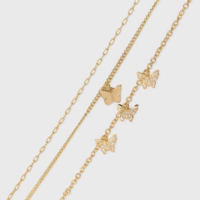 Butterfly Charm Chain Anklet Set 3pc - Wild Fable™ Gold