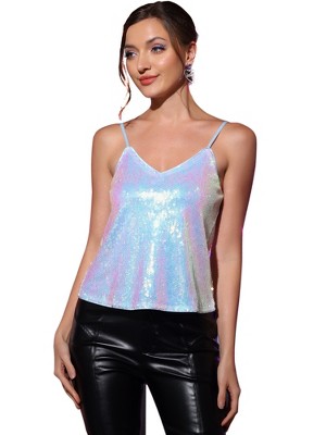 INSPIRE CHIC Women's Sequined Shining Adjustable Straps Club Party Sparkle Cami Top