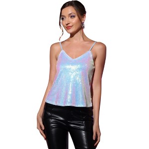 INSPIRE CHIC Women's Sequined Shining Adjustable Straps Club Party Sparkle Cami Top - 1 of 4