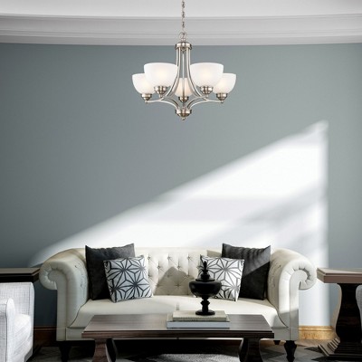 25" Brushed Nickel and Satin Glass 5-Light Chandelier