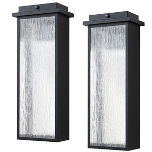 C Cattleya Matte Black Integrated LED Outdoor Hardwired Wall Lantern Sconces with Ripple Tempered Glass - 1 of 4