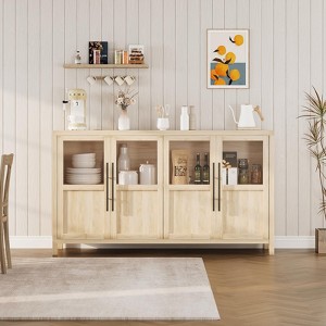55" Large Buffet Sideboard Cabinet with 4 Glass Doors and Shelves - 1 of 4