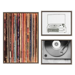 Kate and Laurel Sylvie Record Player Framed Canvas Set by Various Artists - 1 of 4