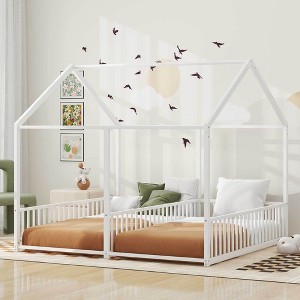 Twin Size Metal House Platform Bed with Roof for Bedroom - 1 of 4