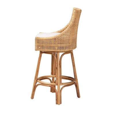 Bella Natural Brown Rattan Swivel Bar Stool with Cushion
