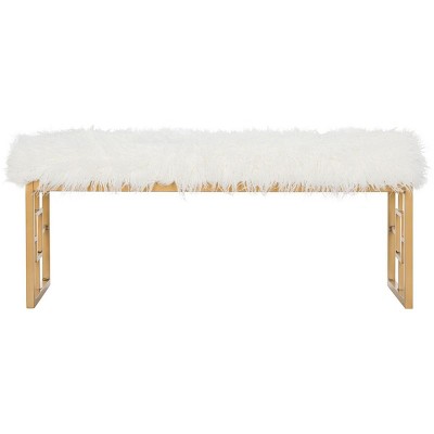 Mera Faux Sheepskin Bench - White /Gold Liquid - Safavieh