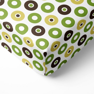 Bacati - Mod Dots Green Yellow Beige Chocolate 100 percent Cotton Universal Baby US Standard Crib or Toddler Bed Fitted Sheet