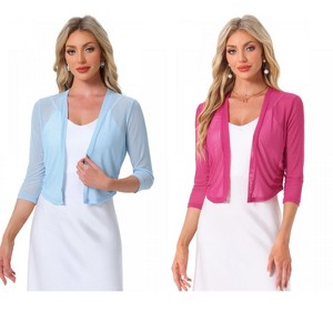 INSPIRE CHIC Women's 3/4 Sleeve Open Front Mesh Sheer Chiffon Bolero Shrug 2 Packs - 1 of 4