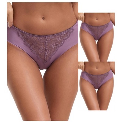 INSPIRE CHIC Women's Mid Waisted Briefs Smooth Silky Panties Soft Lace Breathable Underpants 3 Packs