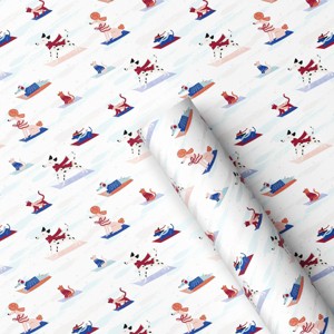 30” 25 sq ft Christmas Roll Wrap Dogs Sledding on Cream - Wondershop™ - 1 of 3