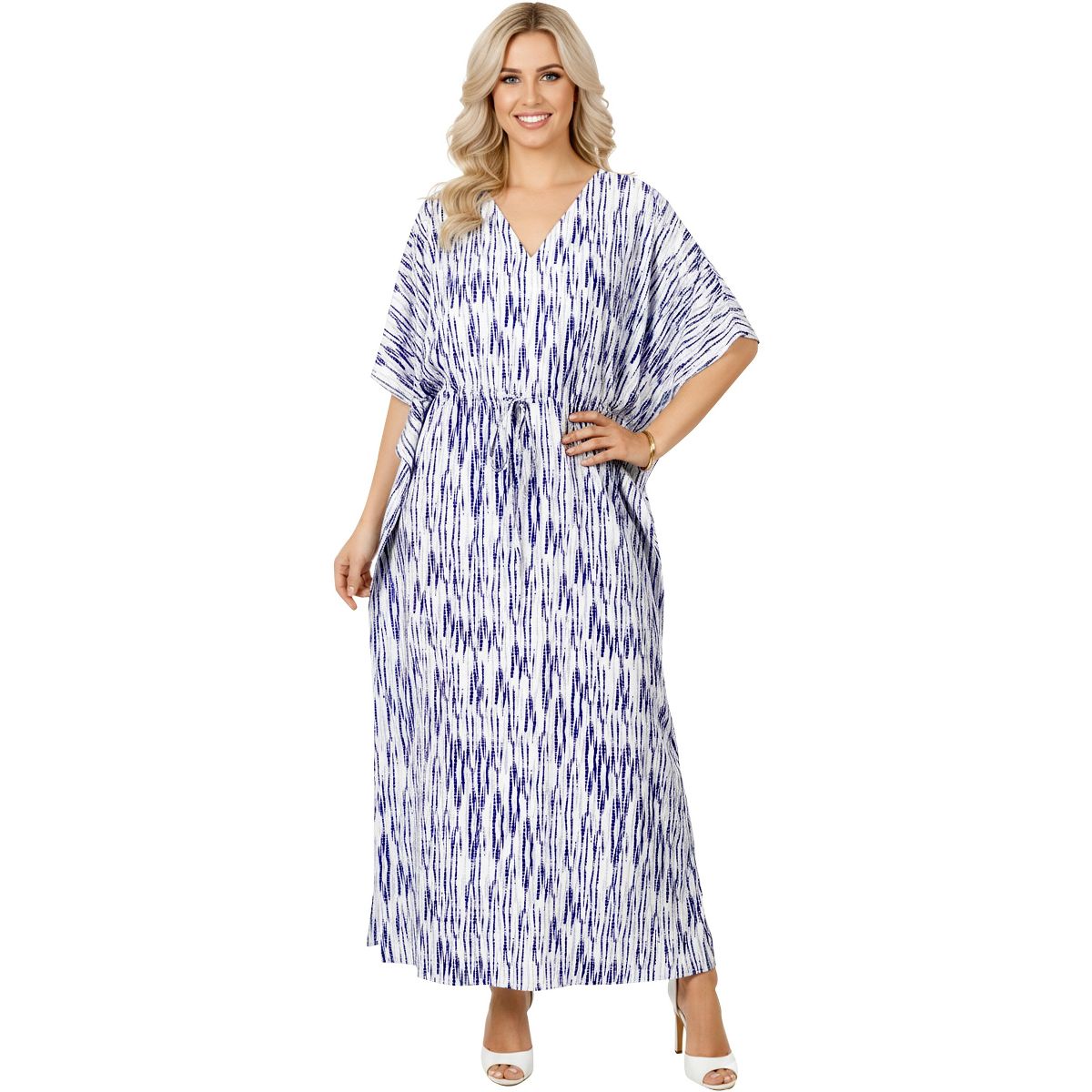 HAPPY BAY Women's Summer Vacation Swimwear Cover Up Beach Bikini Kaftan Regular Fit Beachwear Dress Bathing Suit Caftan One Size Blue Stripe