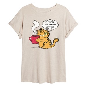 Women's - Garfield - Life Before Coffee Oversized Graphic T-Shirt - 1 of 4