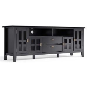 72" Solid Wood TV Media Stand with Handcrafted Finish, Cord Management, and Tempered Glass Doors for Living Room and Bedroom - 1 of 4
