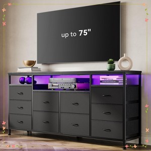 63" Long TV Stand Dresser with 10 Fabric Drawers, Safety Power Outlet & LED Lights - 1 of 4