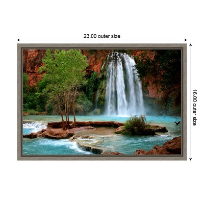 Havasu Falls Landscape Framed Canvas Wall Art in Gray