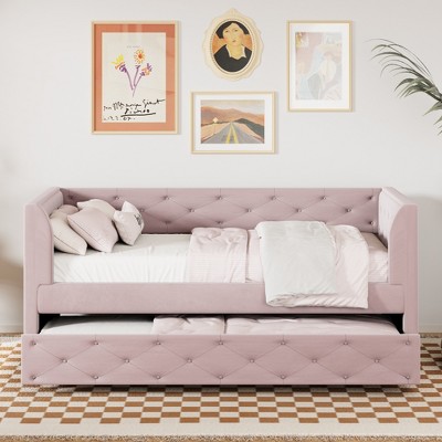 Whisen Twin Size Upholstered Velvet Tufted Daybed with Trundle
