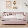 Twin Size Upholstered Daybed, Velvet Tufted Platform Bed Frame with Twin Size Trundle Bed -ModernLuxe - 3 of 4