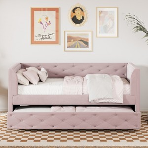 Whisen Twin Size Upholstered Velvet Tufted Daybed with Trundle - 1 of 4