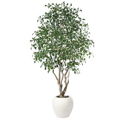 DR.Planzen 8ft Artificial Ficus Tree with 18in White Planter, Tall Faux Ficus Tree with thick leaves for Indoor outdoor Home Decor