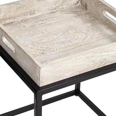 Black and Whitewash Wood Metal Square Nesting Tables Set