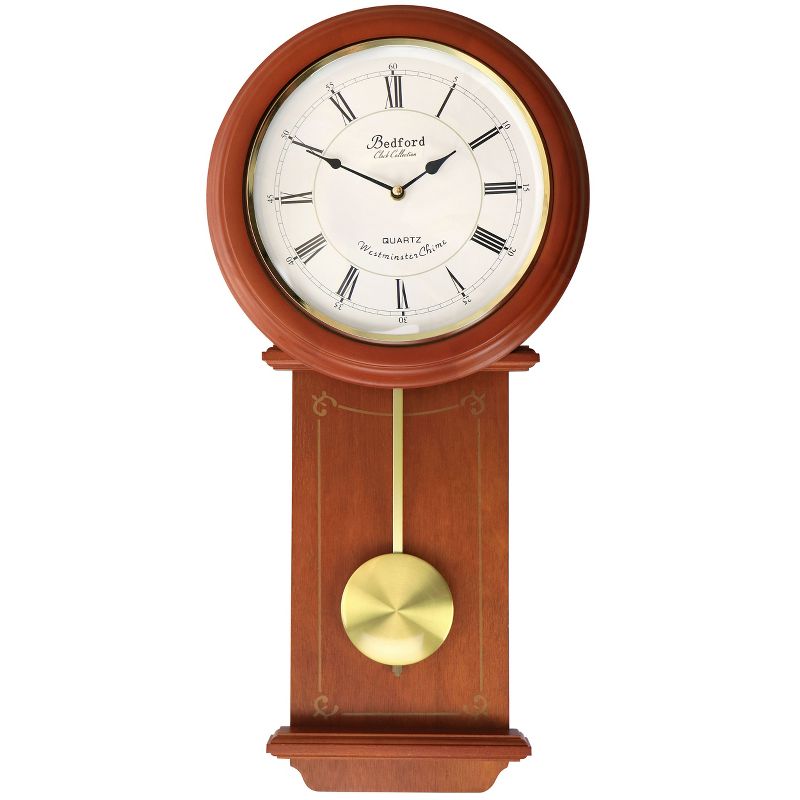 Bedford Clock Collection Olivia 24.5 Inch Cherry Wood Chiming Pendulum Wall Clock, 1 of 8